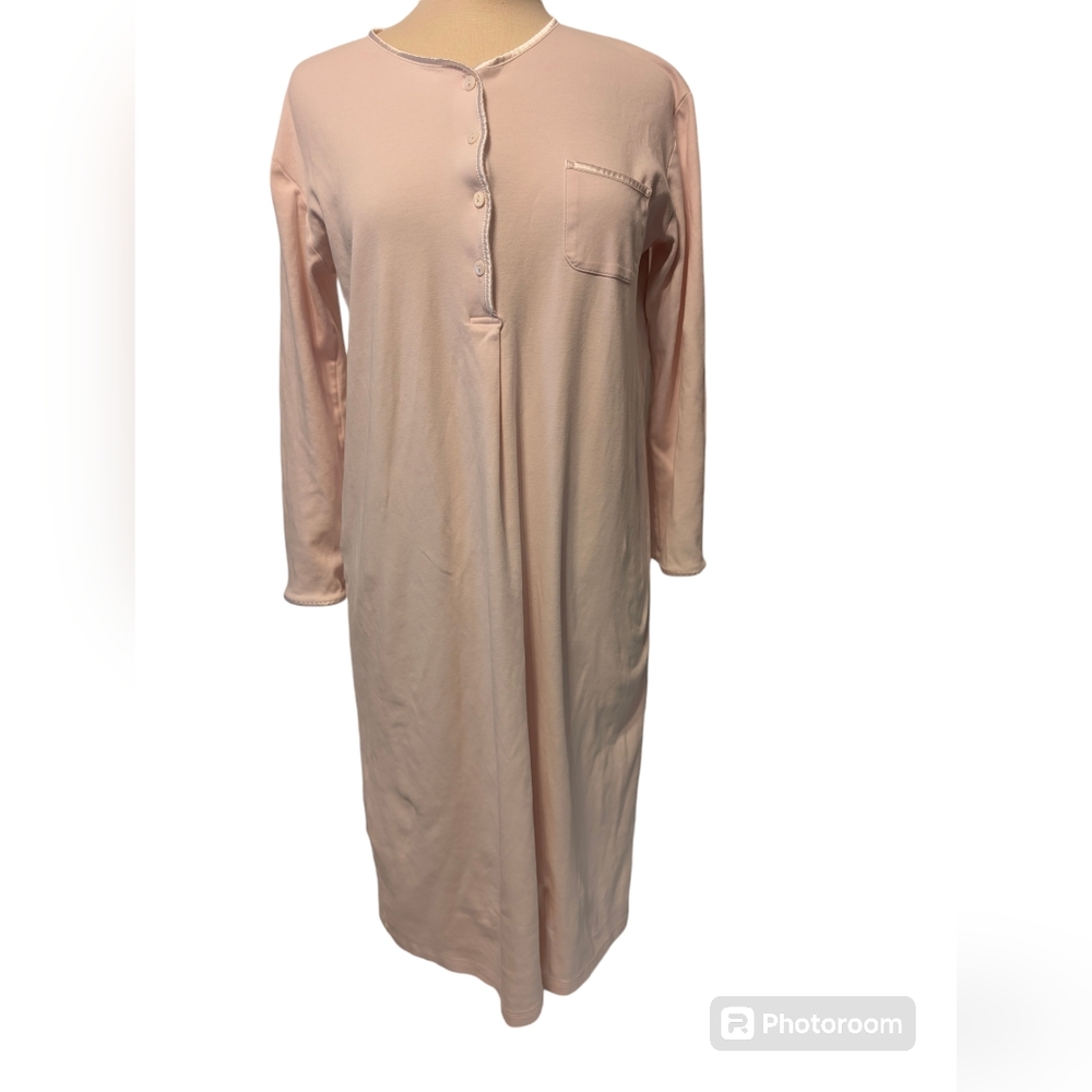 COTN 100% Pima Cotton Classic Long Henley Pink Nightgown Size Medium - Picture 2 of 5